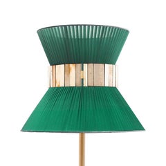 Zeitgenössische Tiffany-Tischlampe 23 Smaragdseide, antikes Messing, versilbertes Glas