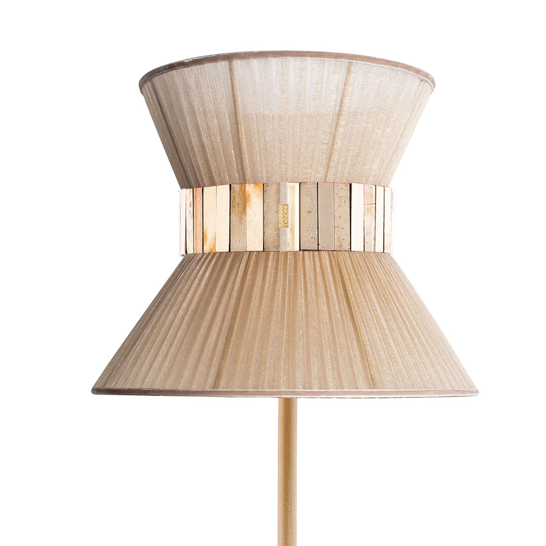 Modern “Tiffany” contemporary Table Lamp 23 Gold Silk, Antique Brass, Silvered Glas For Sale