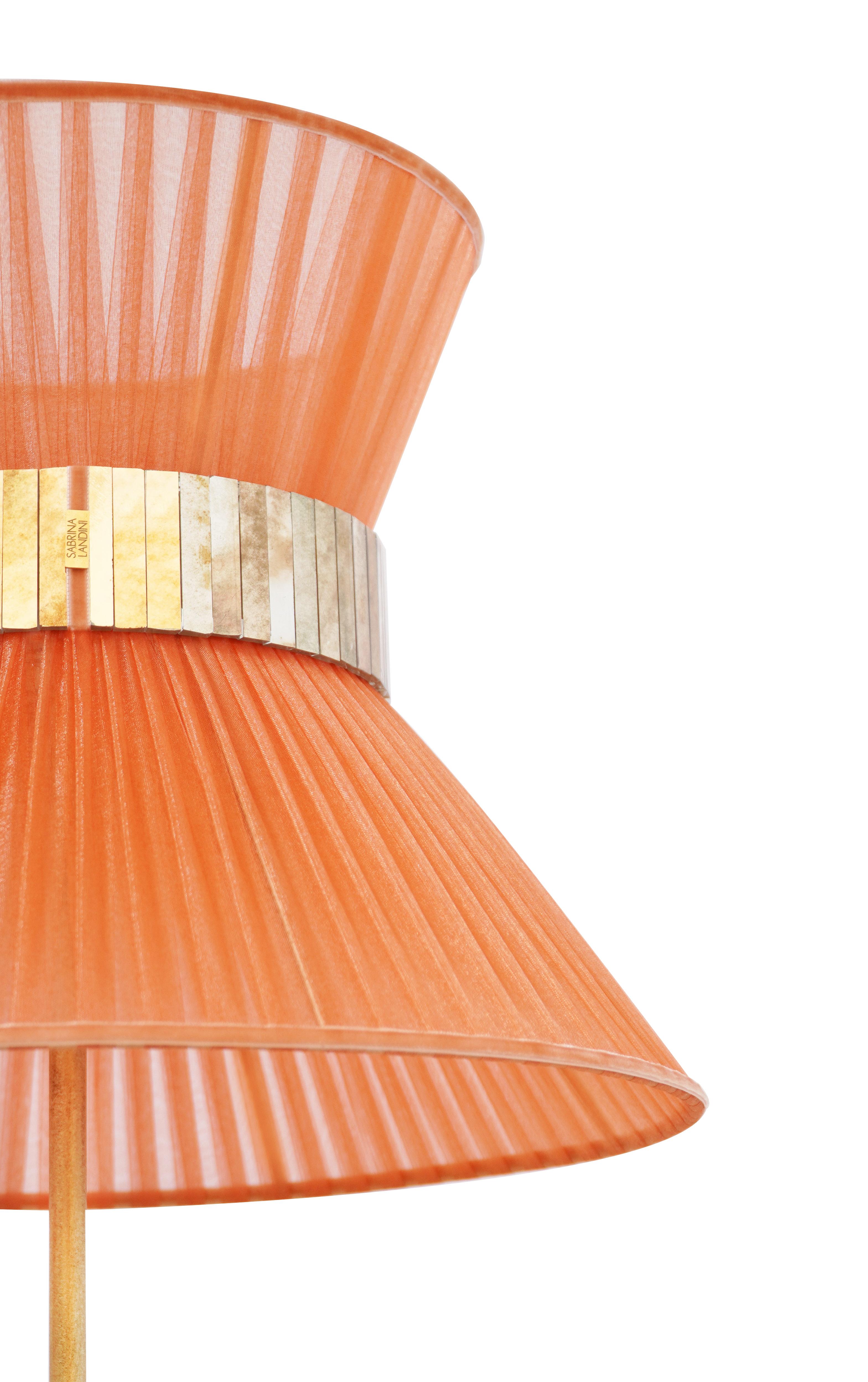 italien Lampe de table contemporaine Tiffany 23 Koral Silk, laiton antique, verre argenté en vente