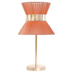 Tiffany Contemporary Tischlampe 23 Koral Seide, Messing antik, Glas versilbert