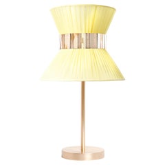 “Tiffany” contemporary Table Lamp 23 Lemon Silk, Antique Brass, Silvered Glas