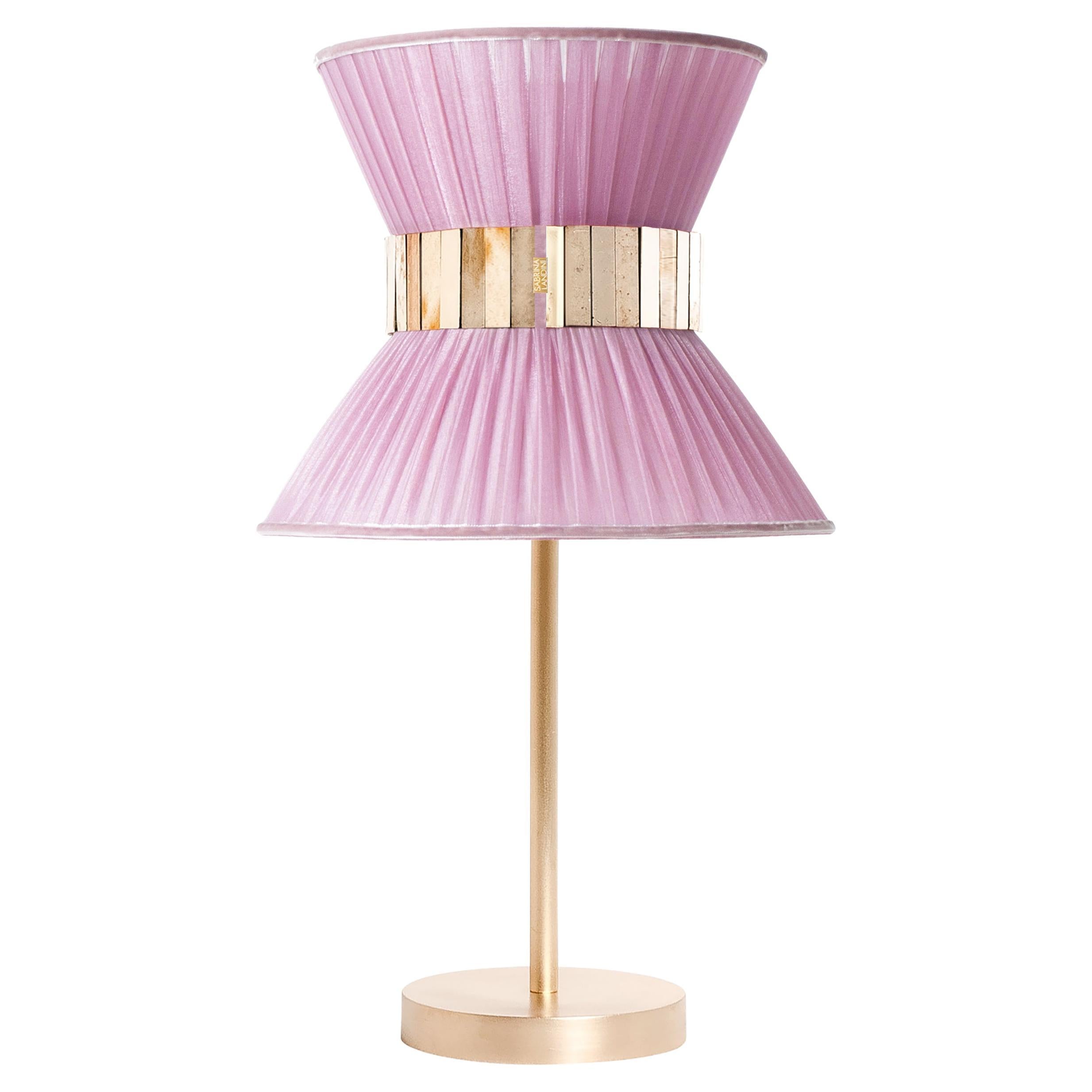 “Tiffany” contemporary Table Lamp 23 Onion Silk, Antique Brass, Silvered Glas