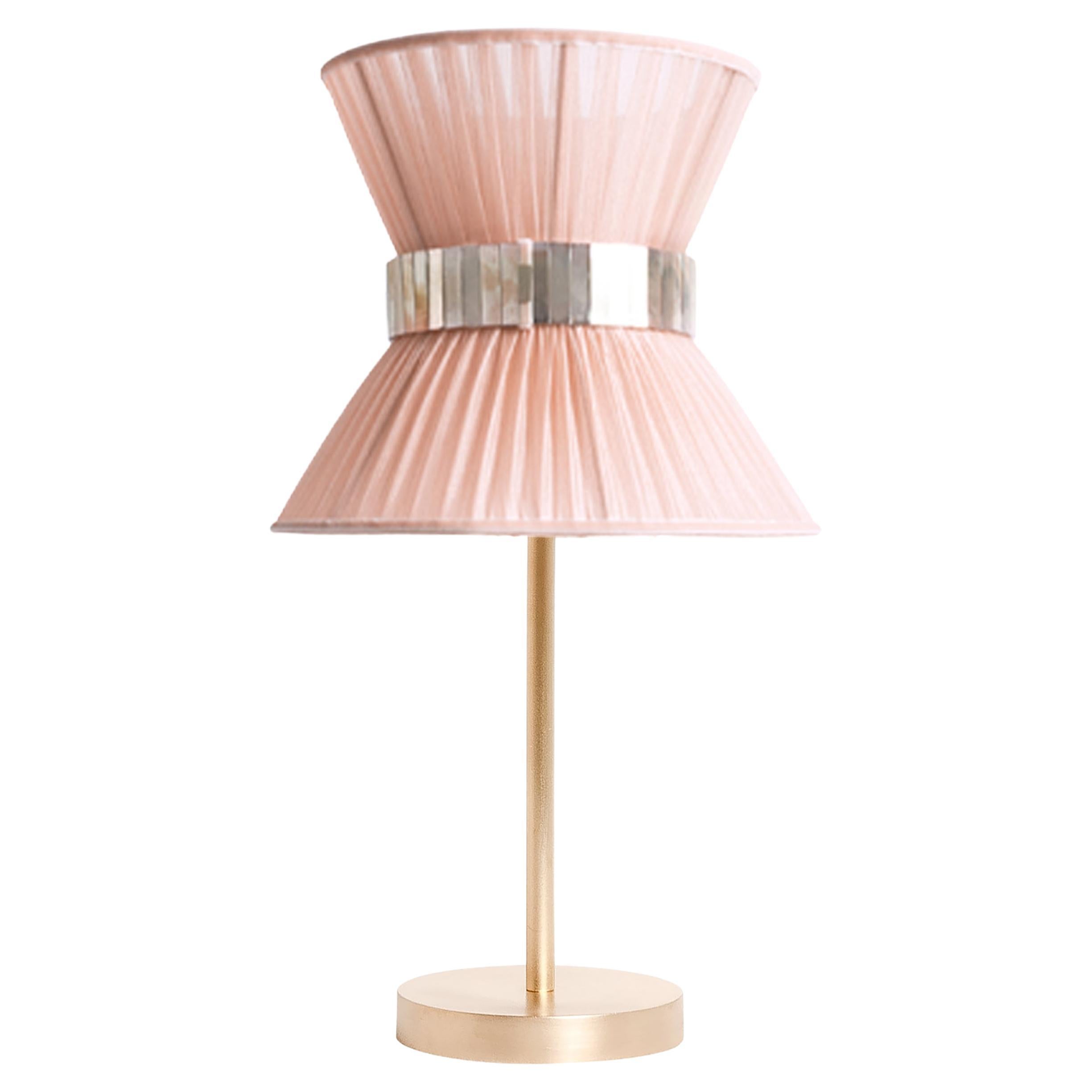 Tiffany Contemporary Table Lamp 23 Powder Silk, Brass, Silvered Glass
