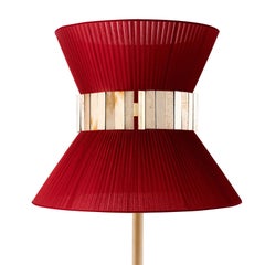 “Tiffany” contemporary Table Lamp 23 RedHeart Silk, Antique Brass, Silvered Glas