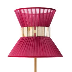“Tiffany” contemporary Table Lamp 23 Ruby Silk, Antique Brass, Silvered Glas