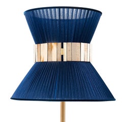 “Tiffany” contemporary Table Lamp 23 Sapphire Silk, Antique Brass, Silvered Glas