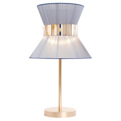 Tiffany contemporary Table Lamp 23 SilverBlue Silk, Antique Brass, Silvered Glas