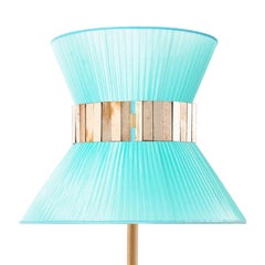 Tiffany contemporary Table Lamp 23 Turqouise Silk, Antique Brass, Silvered Glas