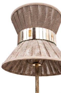 Lampada da tavolo contemporanea Tiffany 23 Vetro argentato garzato dipinto beige, ottone