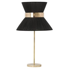 Lampada da tavolo contemporanea Tiffany 30 in vetro argentato e seta nera, ottone