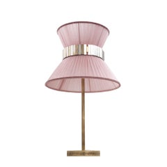 Tiffany Contemporary Table Lamp 30, Blush Silk Antiqued Brass, Silvered Glass