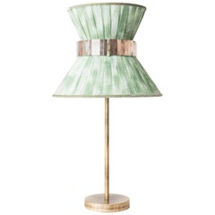 Tiffany Contemporary Tischlampe 30 Jade kreidig lackiert, versilbertes Glas, Messing