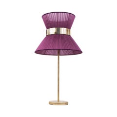 “Tiffany” contemporary Table Lamp 30 purple Silk, Antiqued Brass, Silvered Glas