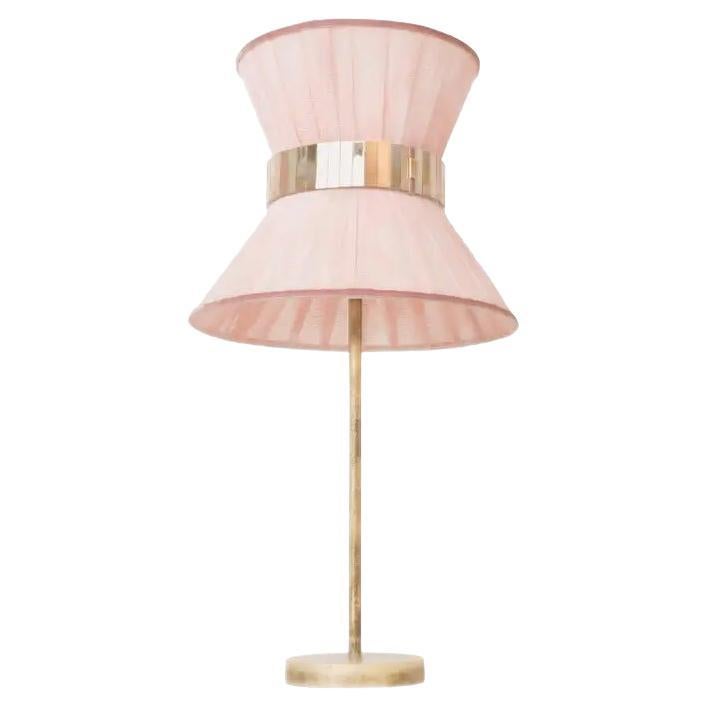 Lampe de bureau contemporaine Tiffany 30 Gauze peint en rose, verre argenté et laiton