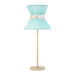 Tiffany Contemporary Table Lamp 30 Turquoise Silvered Glass Belt Antiqued Brass