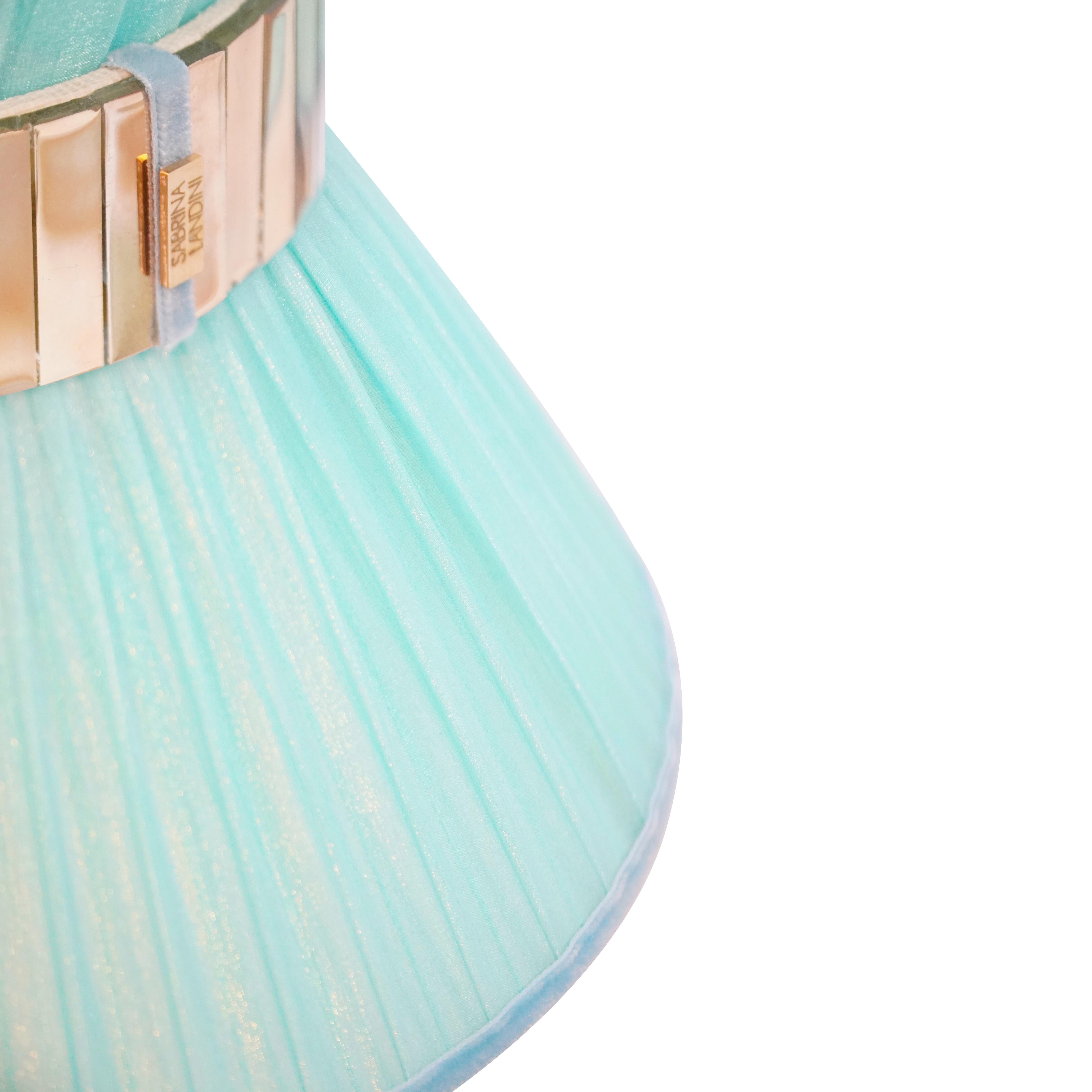 Tiffany Contemporary Tischlampe 30 Türkis versilbert Glas Gürtel Antiquities Messing (Versilbert) im Angebot