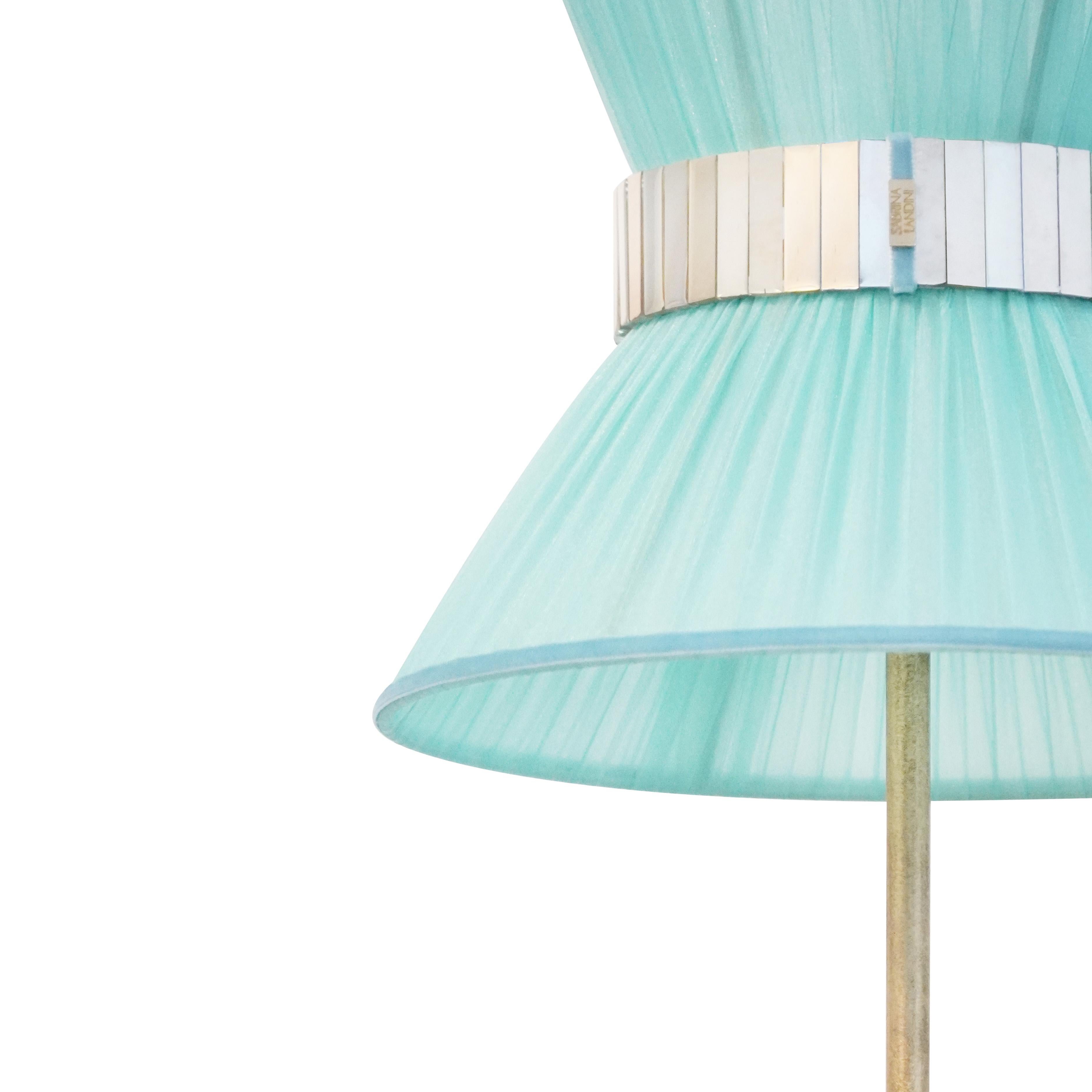Tiffany Contemporary Table Lamp 30 Turquoise Silvered Glass Belt en laiton vieilli Neuf - En vente à Pietrasanta, IT