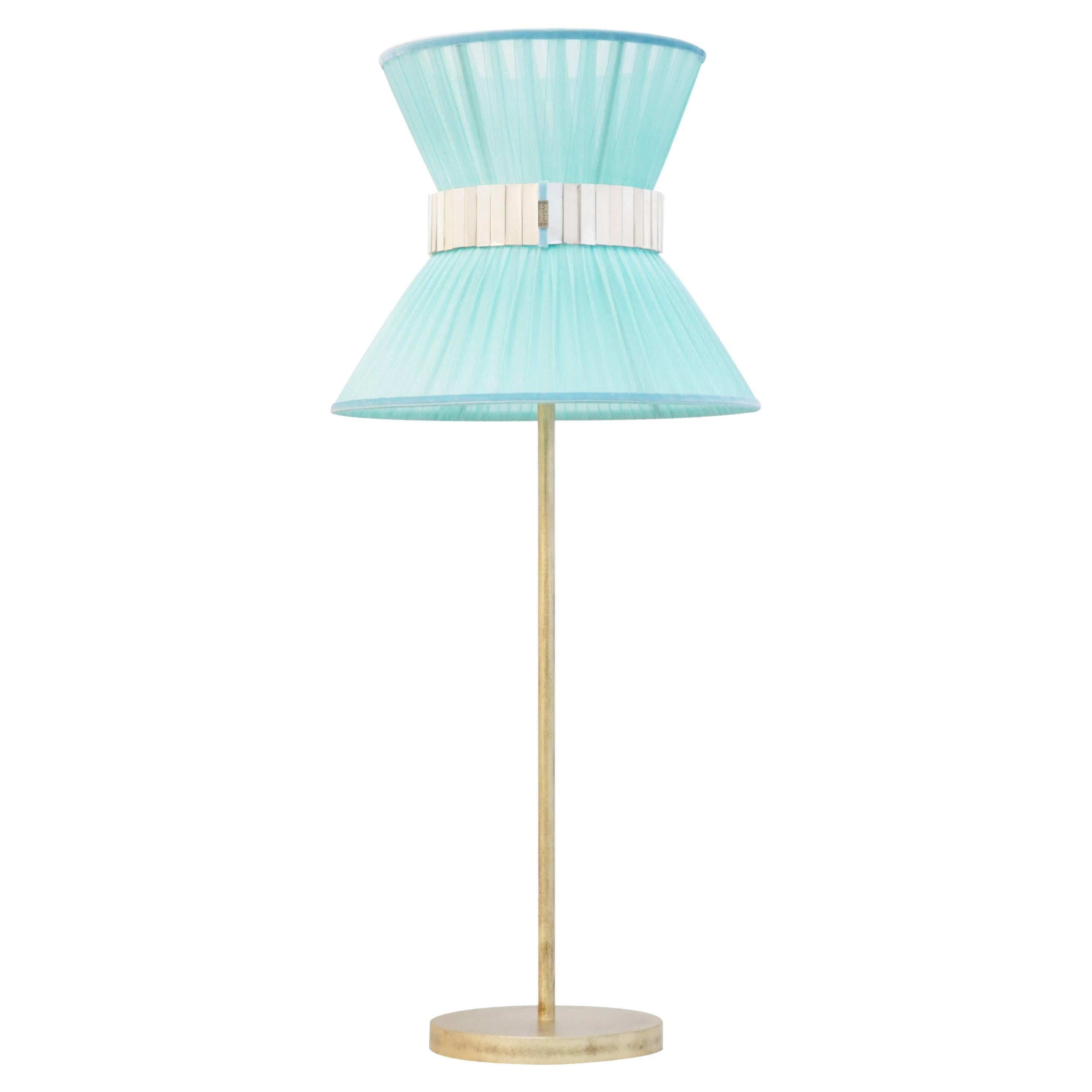 Tiffany Contemporary Table Lamp 30 Turquoise Silvered Glass Belt en laiton vieilli en vente