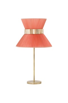 Tiffany Contemporary Table Lamp 30koral orangeSilk Silvered Glass Antiqued Brass