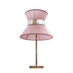 Tiffany Contemporary Table Lamp 40 Blush Silk Silvered Glass Belt Antiqued Bras