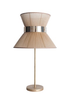 Tiffany Contemporary Table Lamp 30 Gold Silk Silvered Glass antiqued brass