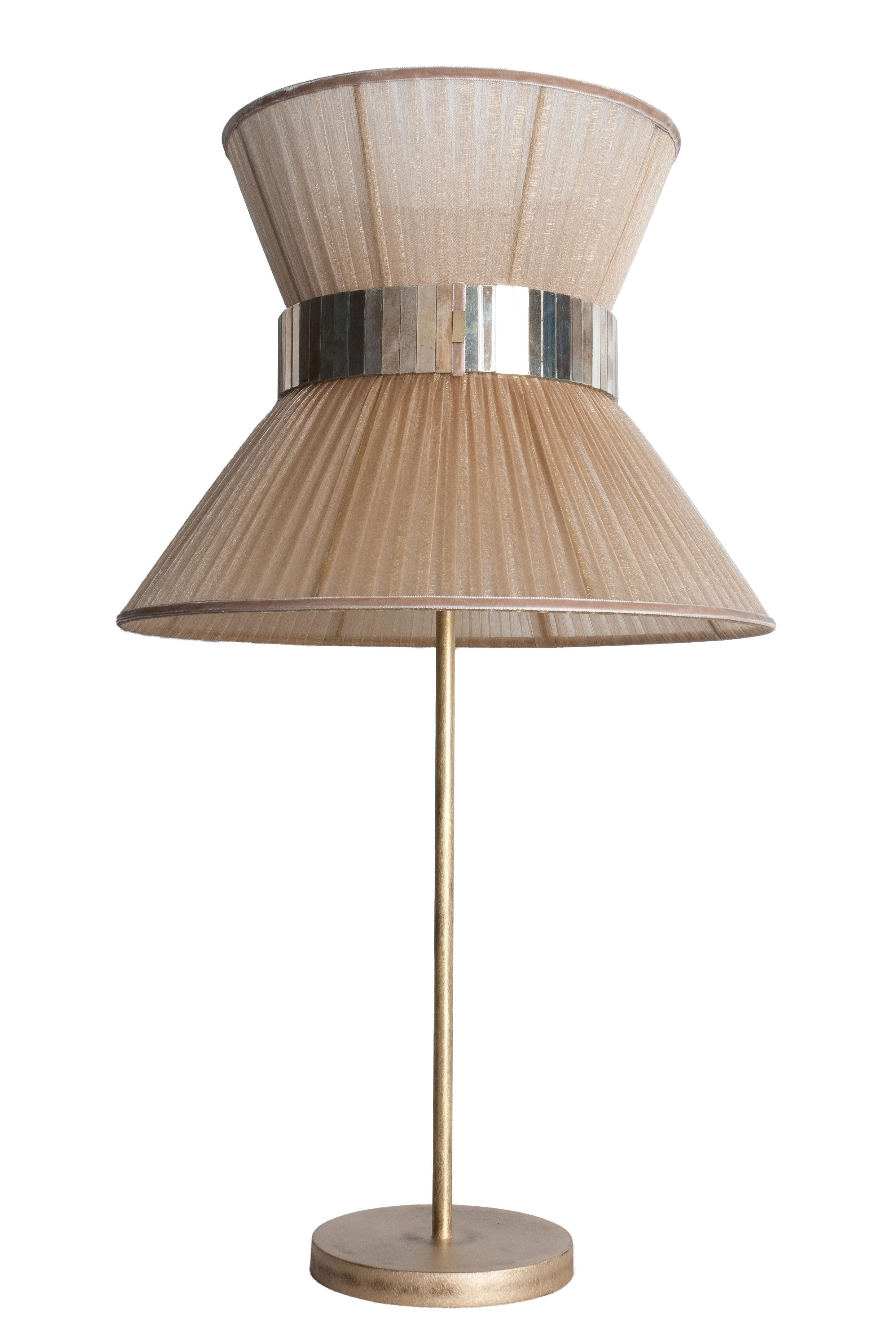 Modern Tiffany Contemporary Table Lamp 30 Gold Silk Silvered Glass antiqued brass For Sale