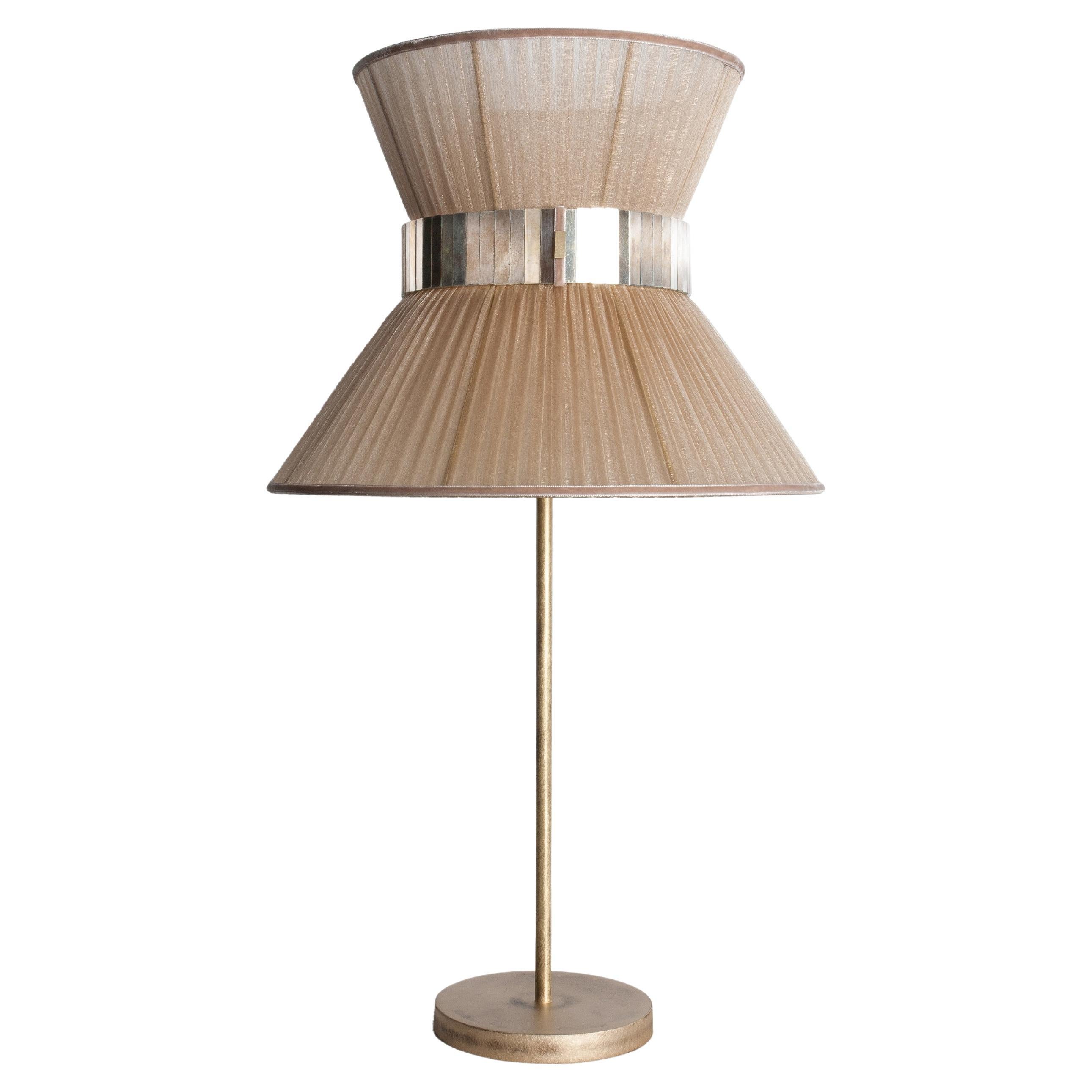 Tiffany Contemporary Table Lamp 40 Gold Silk Silvered Glass Belt, Brass