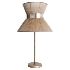 Tiffany lampe de bureau contemporaine 40 avec ceinture en verre argenté et soie, laiton