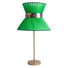 Tiffany Contemporary Table Lamp 40 Grass Silk Silvered Glass, Antiqued Brass