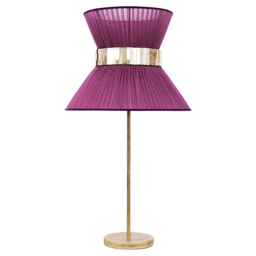 Tiffany Zeitgenössische Tischlampe 40 lila Seide Versilbertes Glas Messing   im Angebot