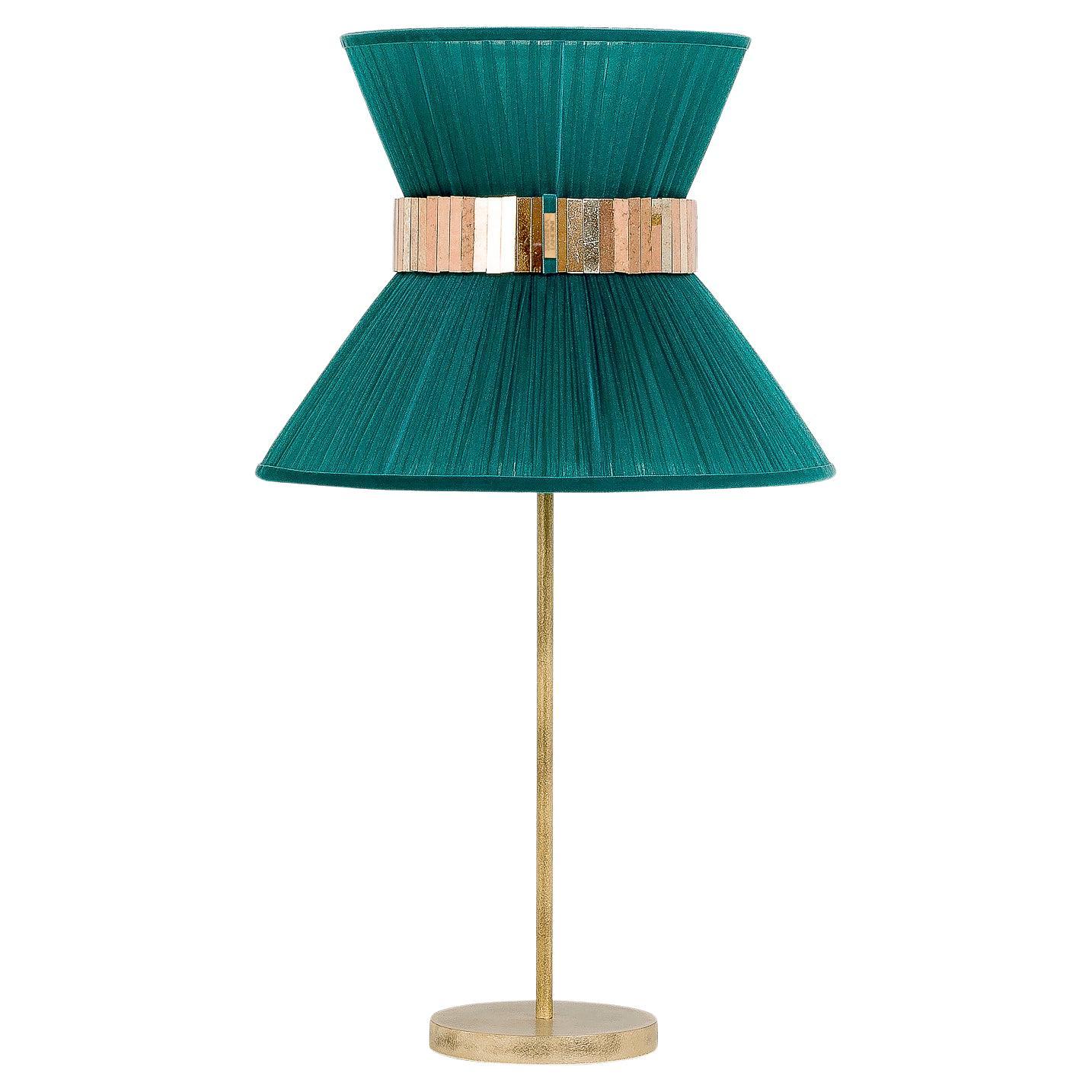 Zeitgenössische Tiffany-Tischlampe 40, Baum, Seide, versilbertes Glas, antikes Messing   (Italienisch) im Angebot