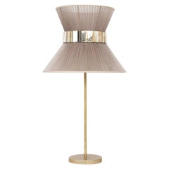 Tiffany Contemporary Table Lamp 40 Beige Silk Silvered Glass Belt Antiqued Bras