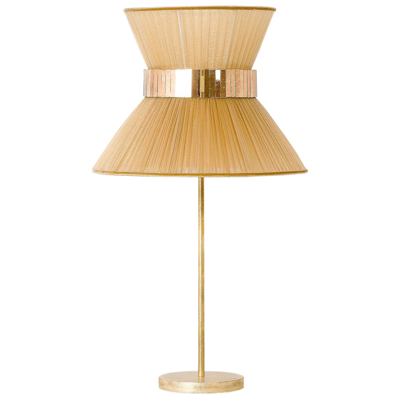 Tiffany Contemporary Table Lamp 40 Gold Silk Silvered Glass antiqued brass