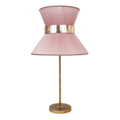 Tiffany Contemporary Table Lamp 40 Blush Silk Silvered Glass Belt Antiqued Bras
