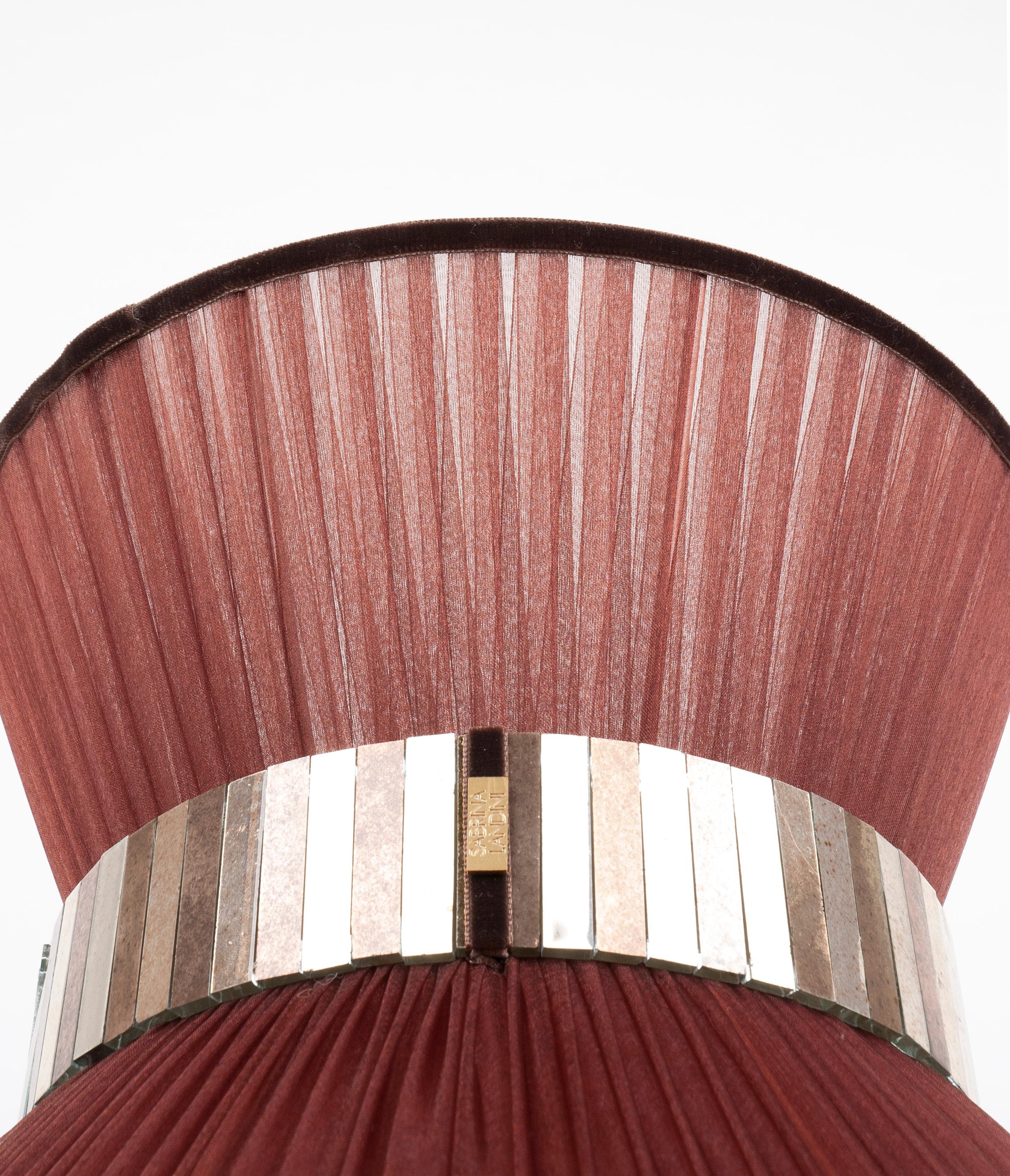 Italian Tiffany Contemporary Table Lamp 40, Tobacco Silk Silvered Glass Brass Canopy