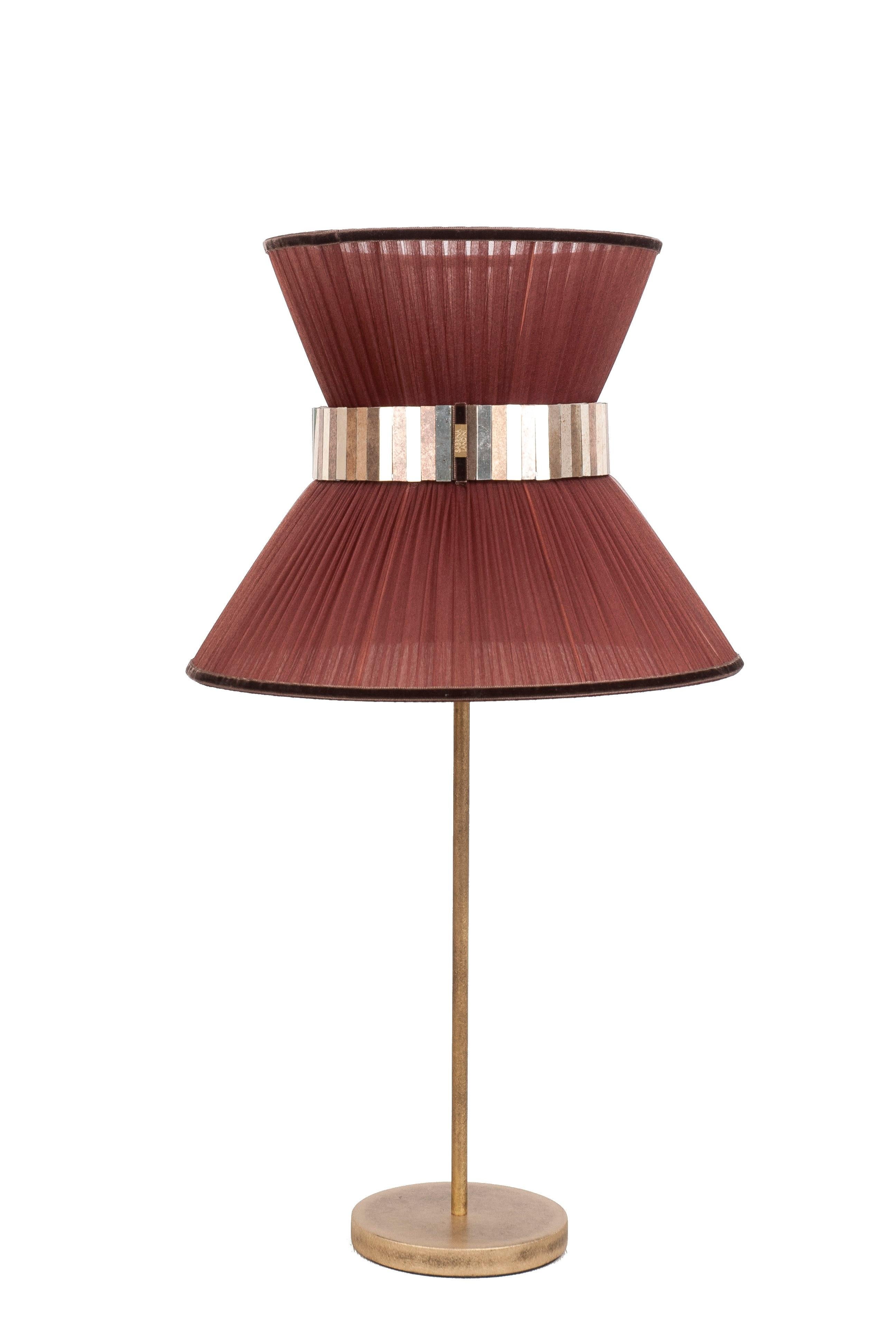 Tiffany Contemporary Table Lamp 40, Tobacco Silk Silvered Glass Brass Canopy 1