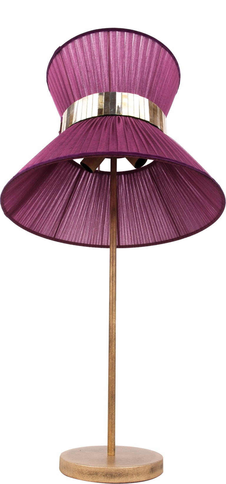 Modern Tiffany Contemporary Table Lamp 40 purple Silk Silvered Glass Brass   For Sale