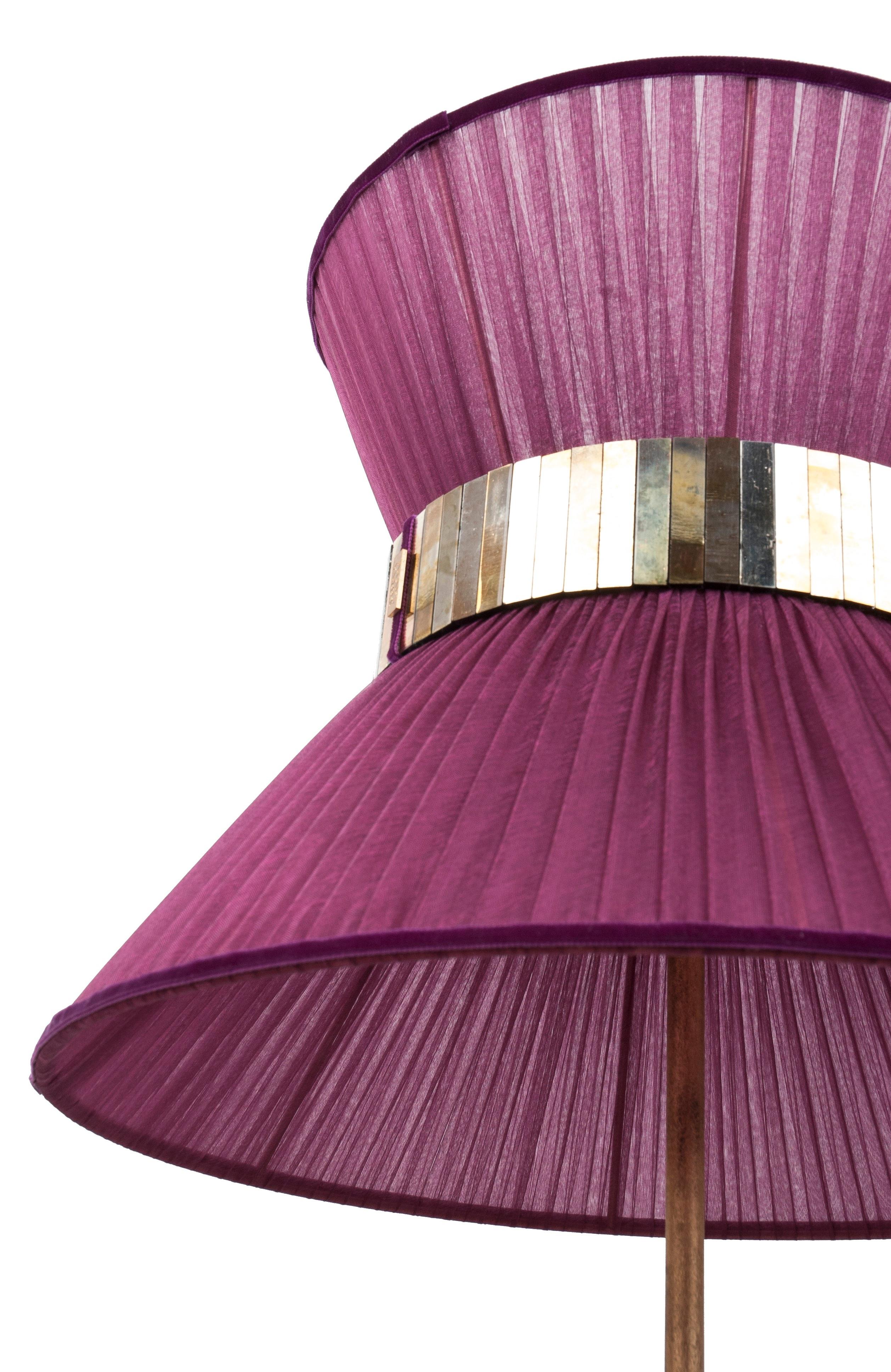 Tiffany Zeitgenössische Tischlampe 40 lila Seide Versilbertes Glas Messing   (Italienisch) im Angebot