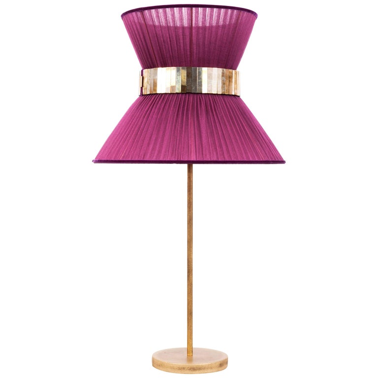 Tiffany Contemporary Table Lamp 40 purple Silk Silvered Glass Brass   For Sale