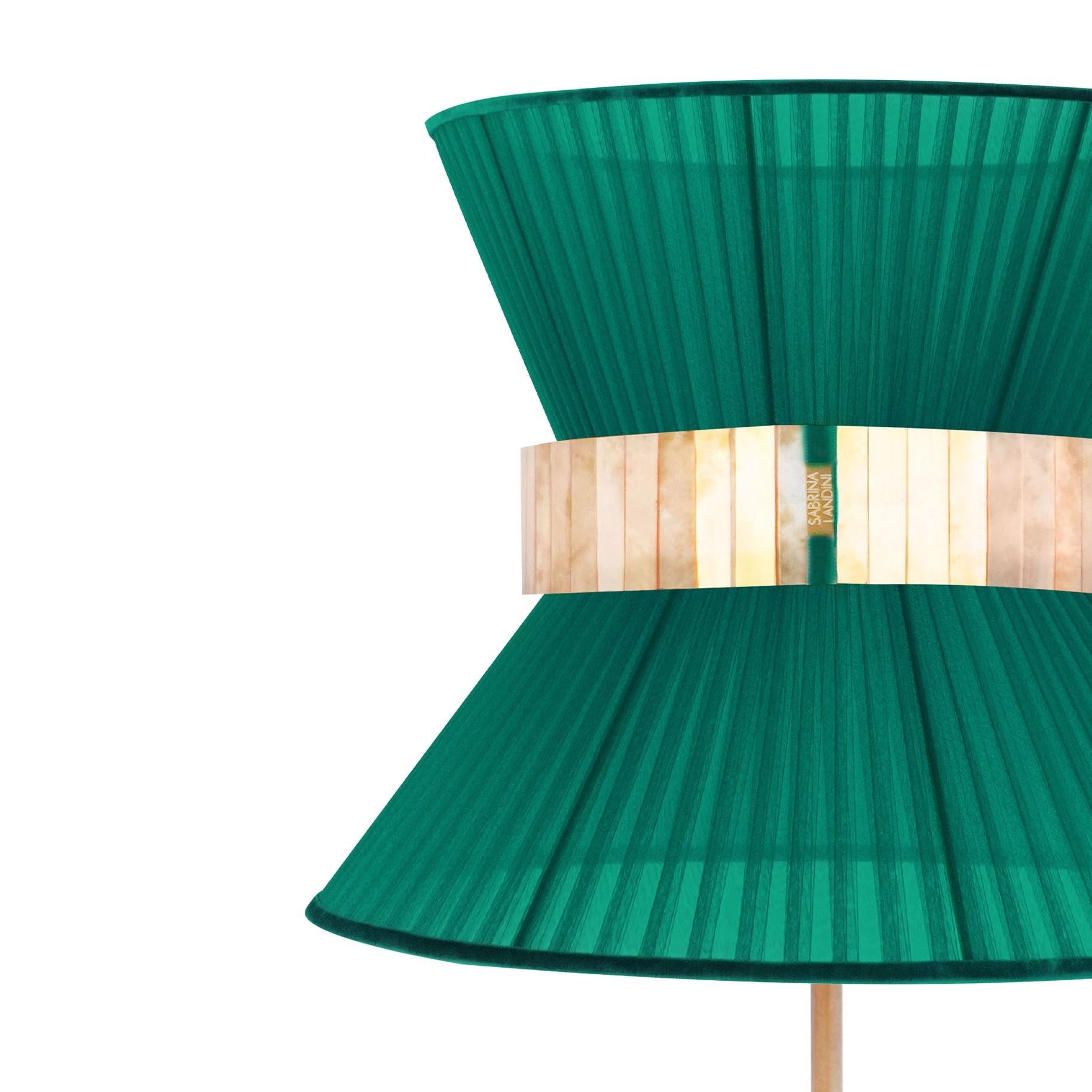 Lámpara de Sobremesa Tiffany Contemporánea40 Esmeralda Cinturón de Cristal Plateado Latón Antiguo Moderno en venta