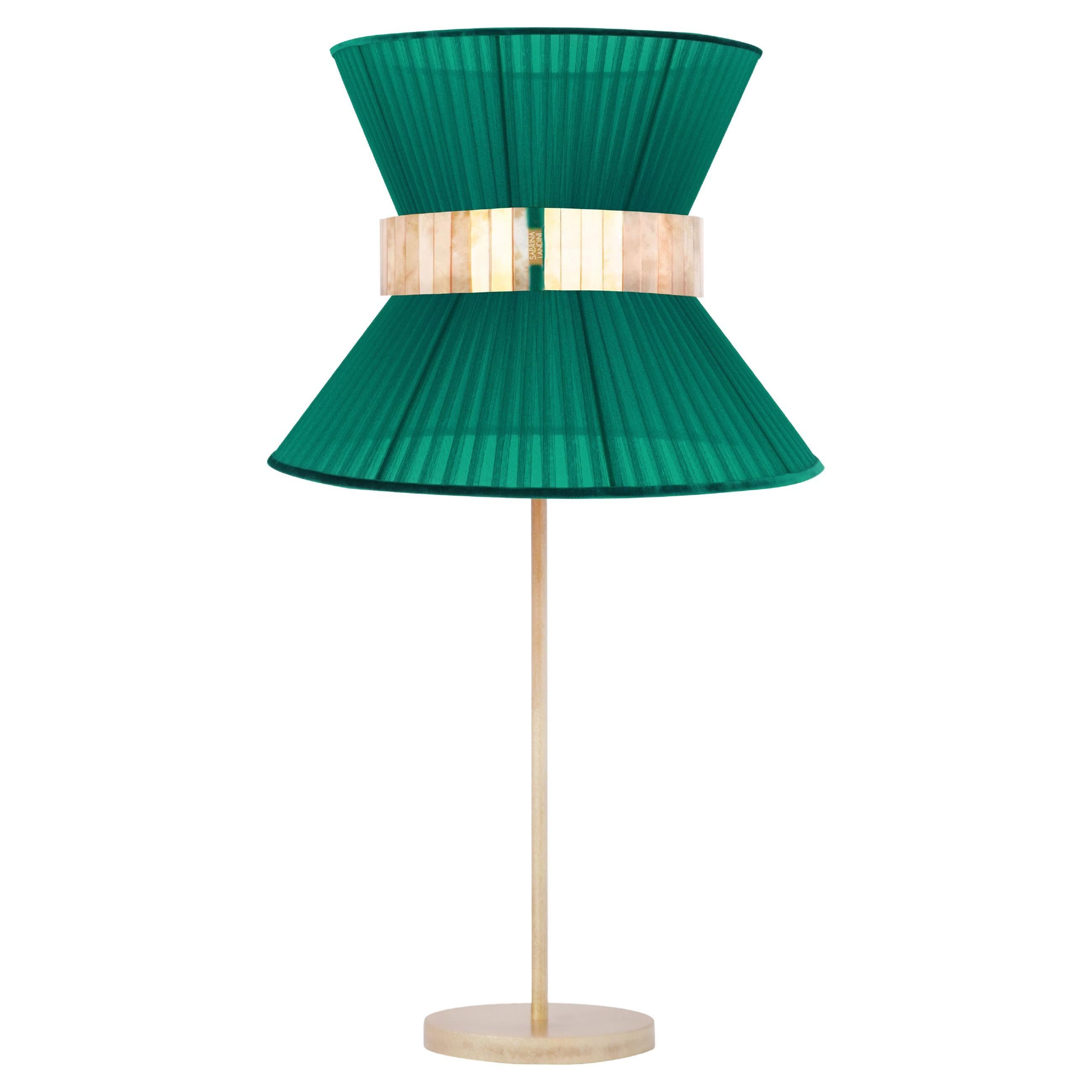 Lampada da tavolo contemporanea Tiffany40 Cintura di vetro argentato smeraldo Ottone anticato