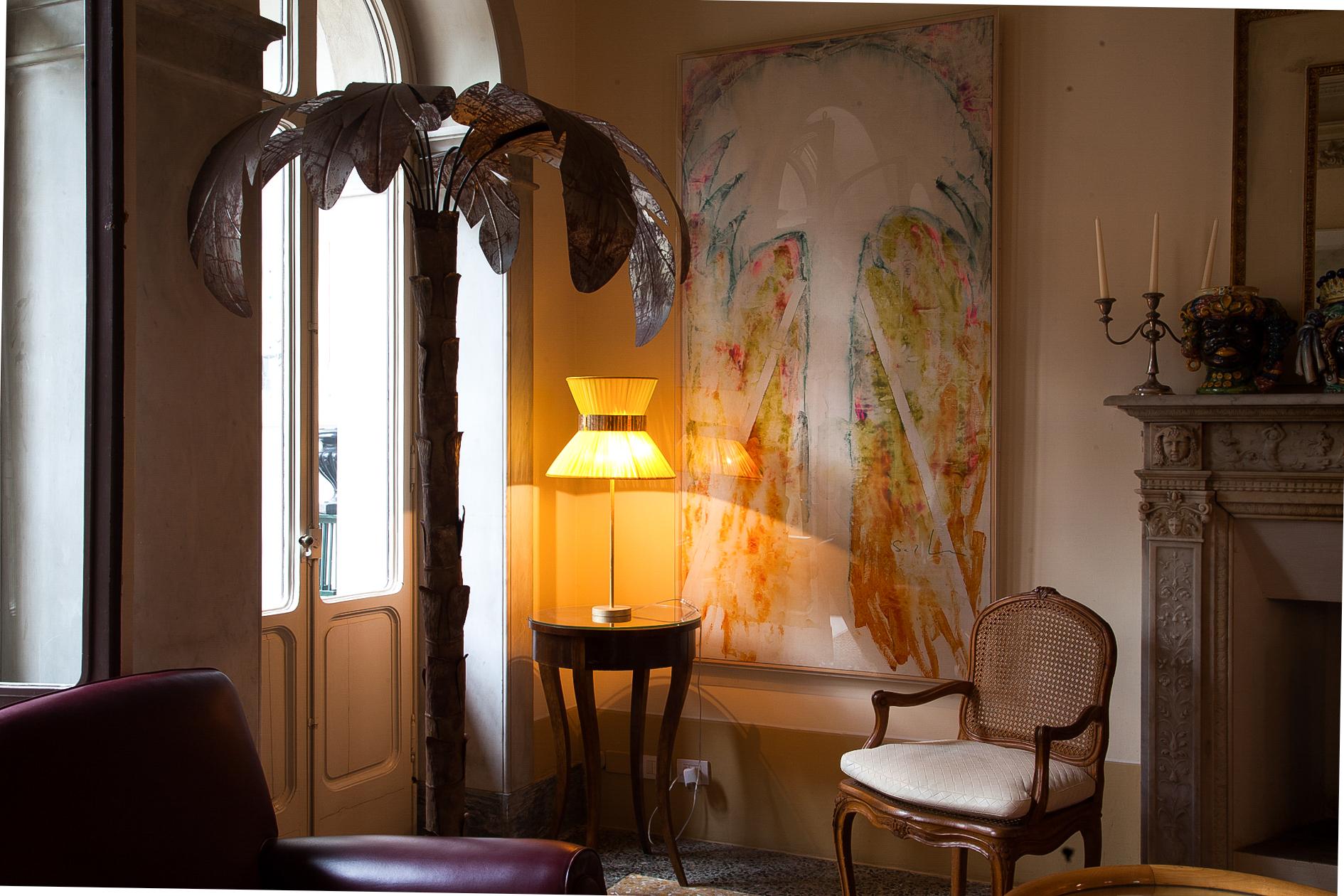 Tiffany Contemporary Table Lamp40 Lemon Silvered Glass Belt Antiqued Brass Neuf - En vente à Pietrasanta, IT