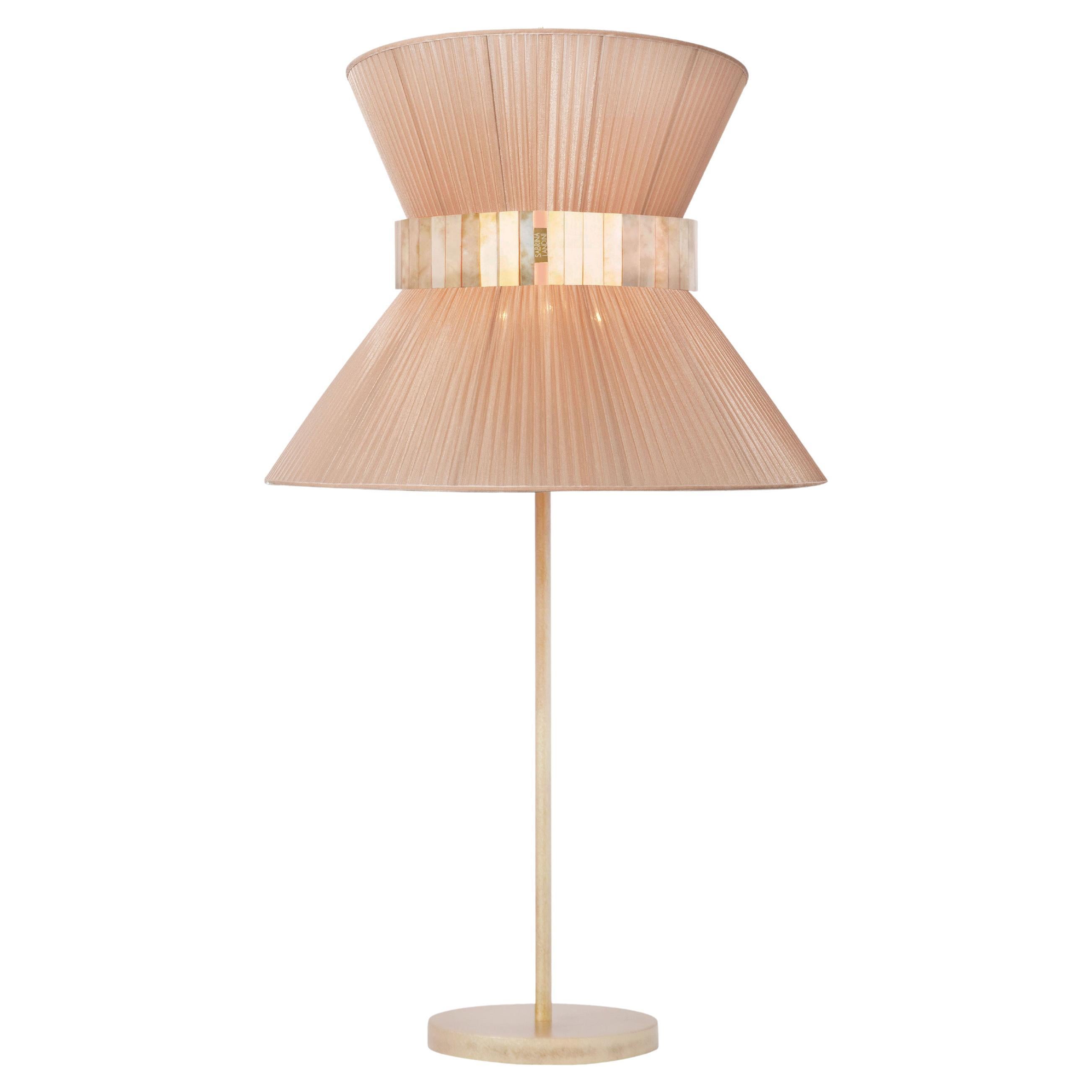 Tiffany Contemporary Table Lamp40 Powder Silk Silvered Glass Belt Antiqued Brass