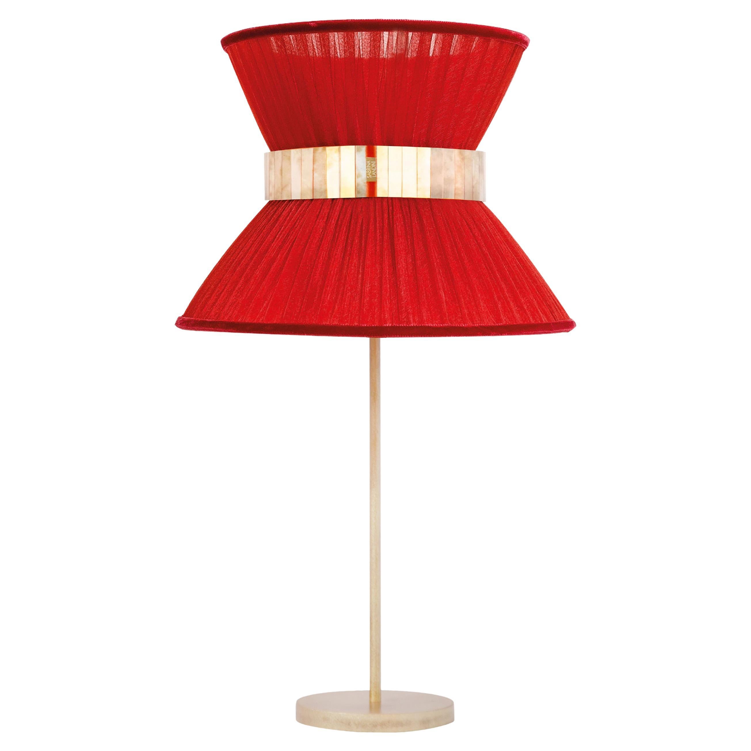 Lampada da tavolo Tiffany contemporanea40 Cintura di vetro argentato rosso-ruggine Ottone anticato