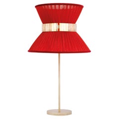 Lampada da tavolo Tiffany contemporanea40 Cintura di vetro argentato rosso-ruggine Ottone anticato