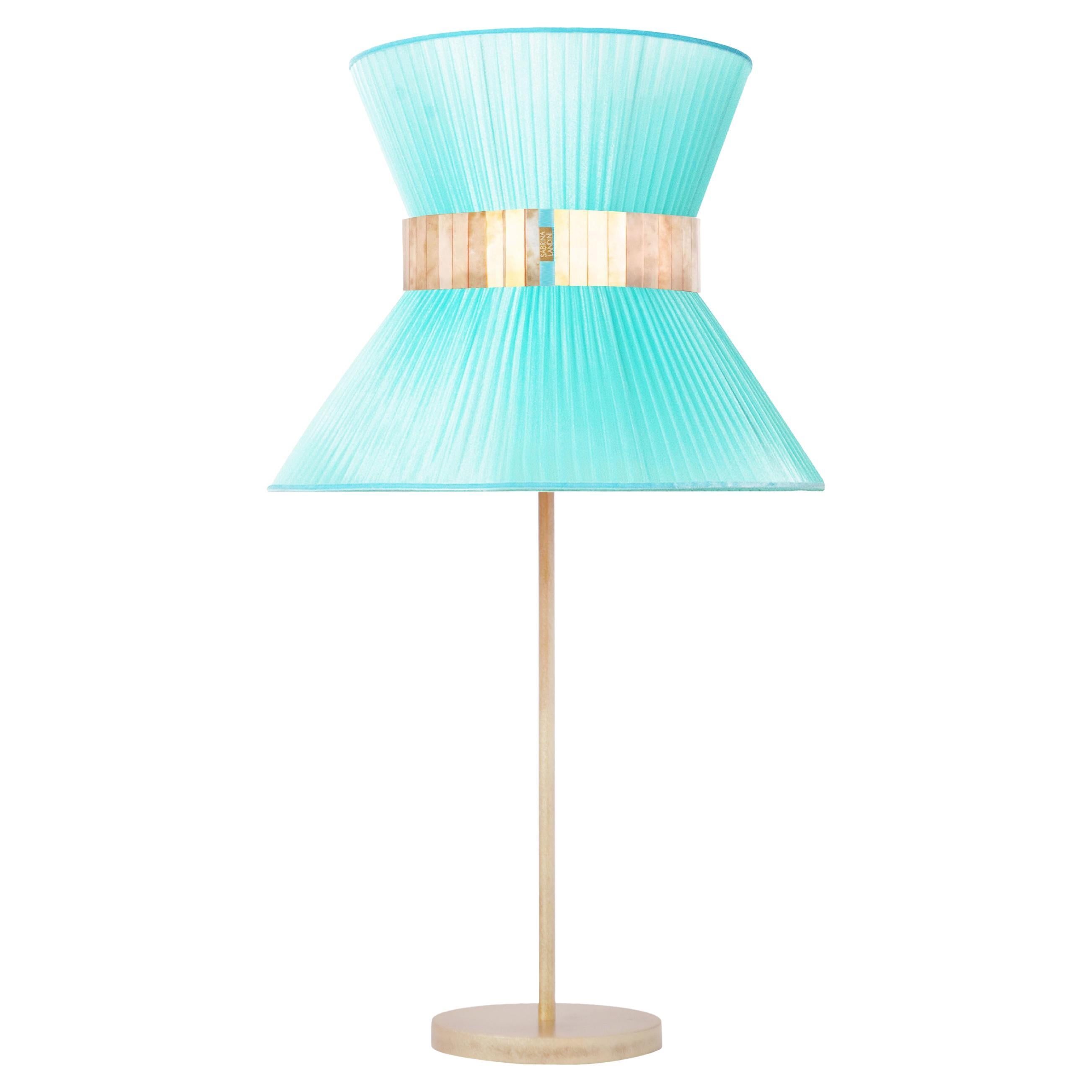 Tiffany Contemporary Table Lamp40 Turqouise Silvered Glass Belt Antiqued Brass en vente