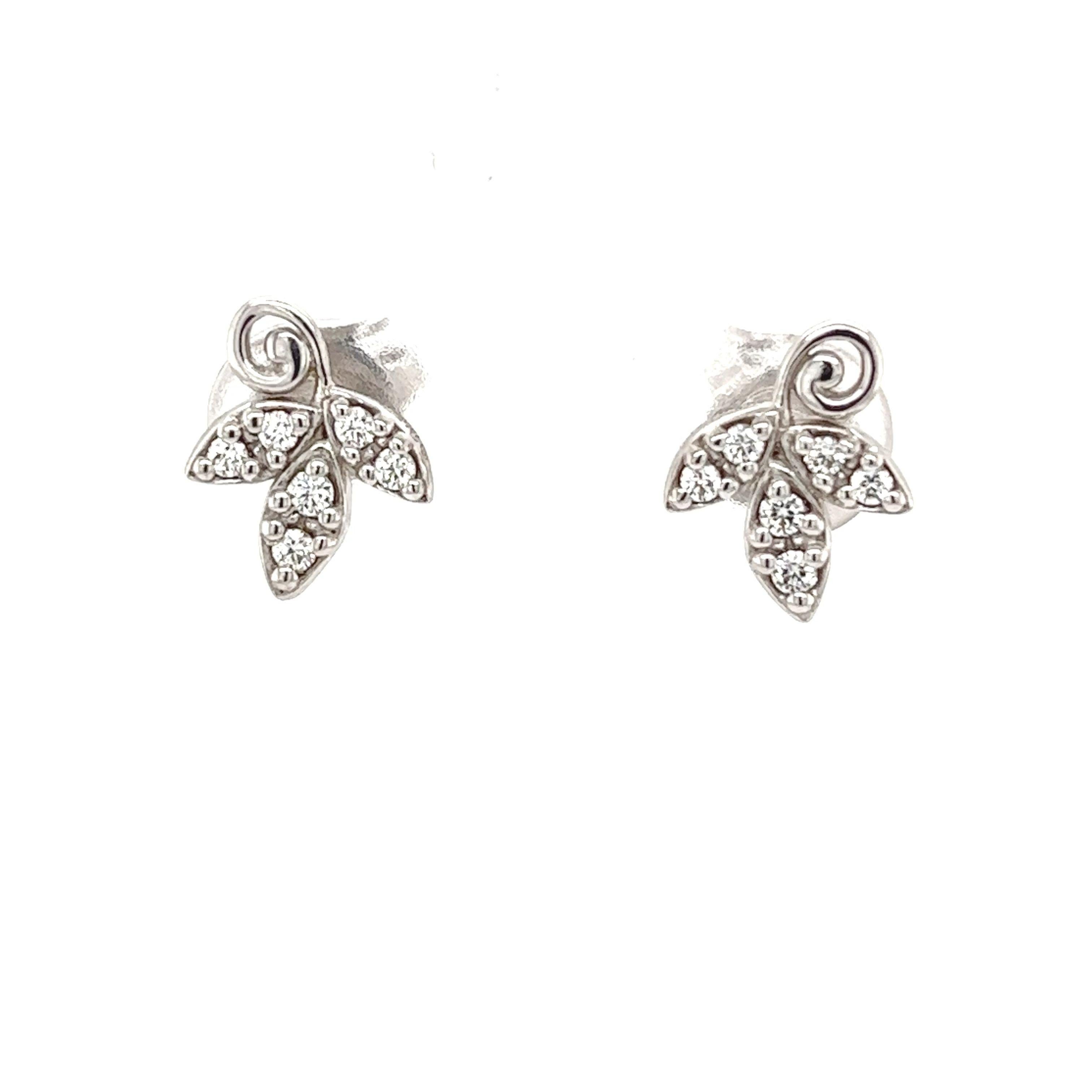 Tiffany & Co.Paloma Picasso 18ct White Gold and Diamond Olive Leaf Stud Earrings In Excellent Condition For Sale In London, GB