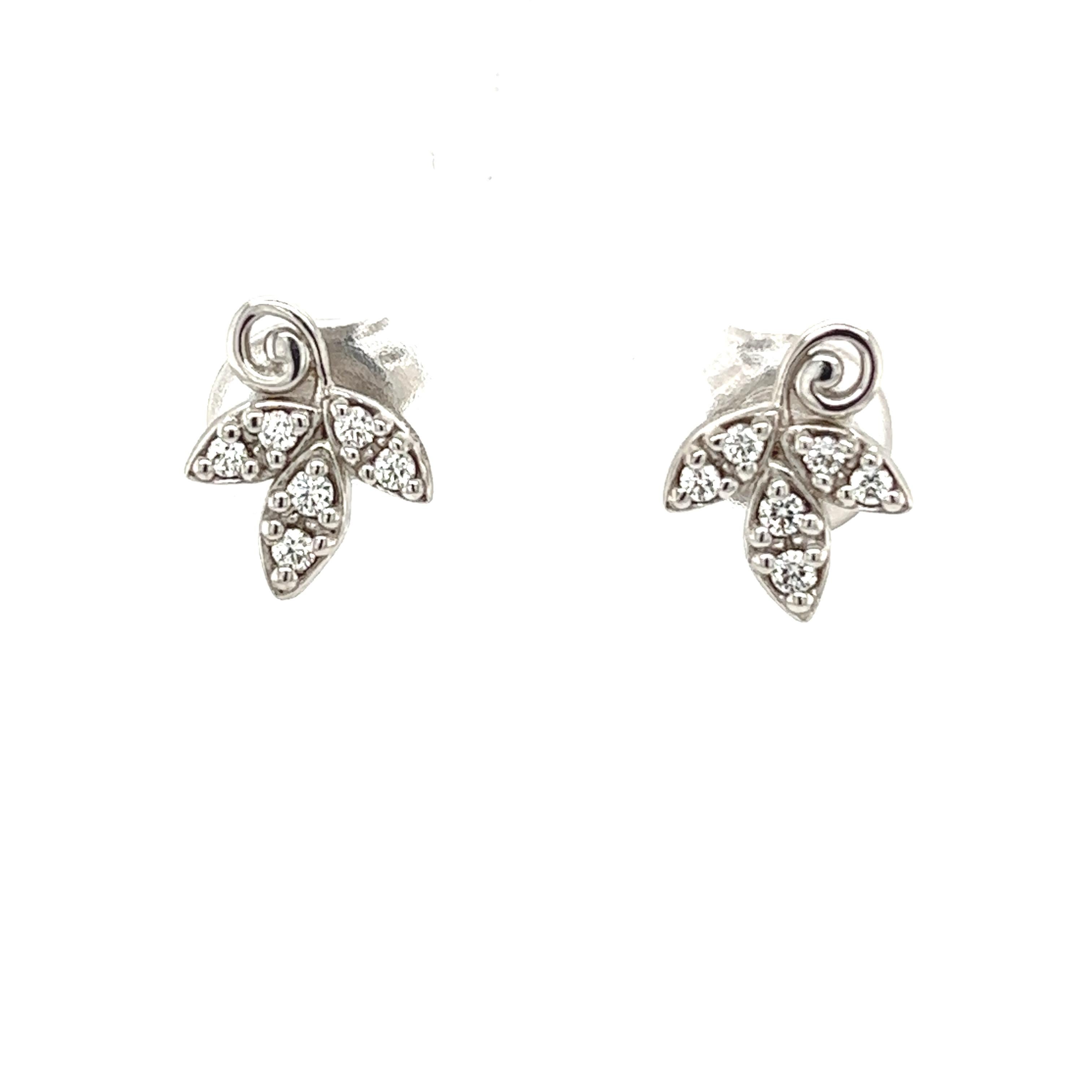 Tiffany & Co.Paloma Picasso 18ct White Gold and Diamond Olive Leaf Stud Earrings For Sale 1