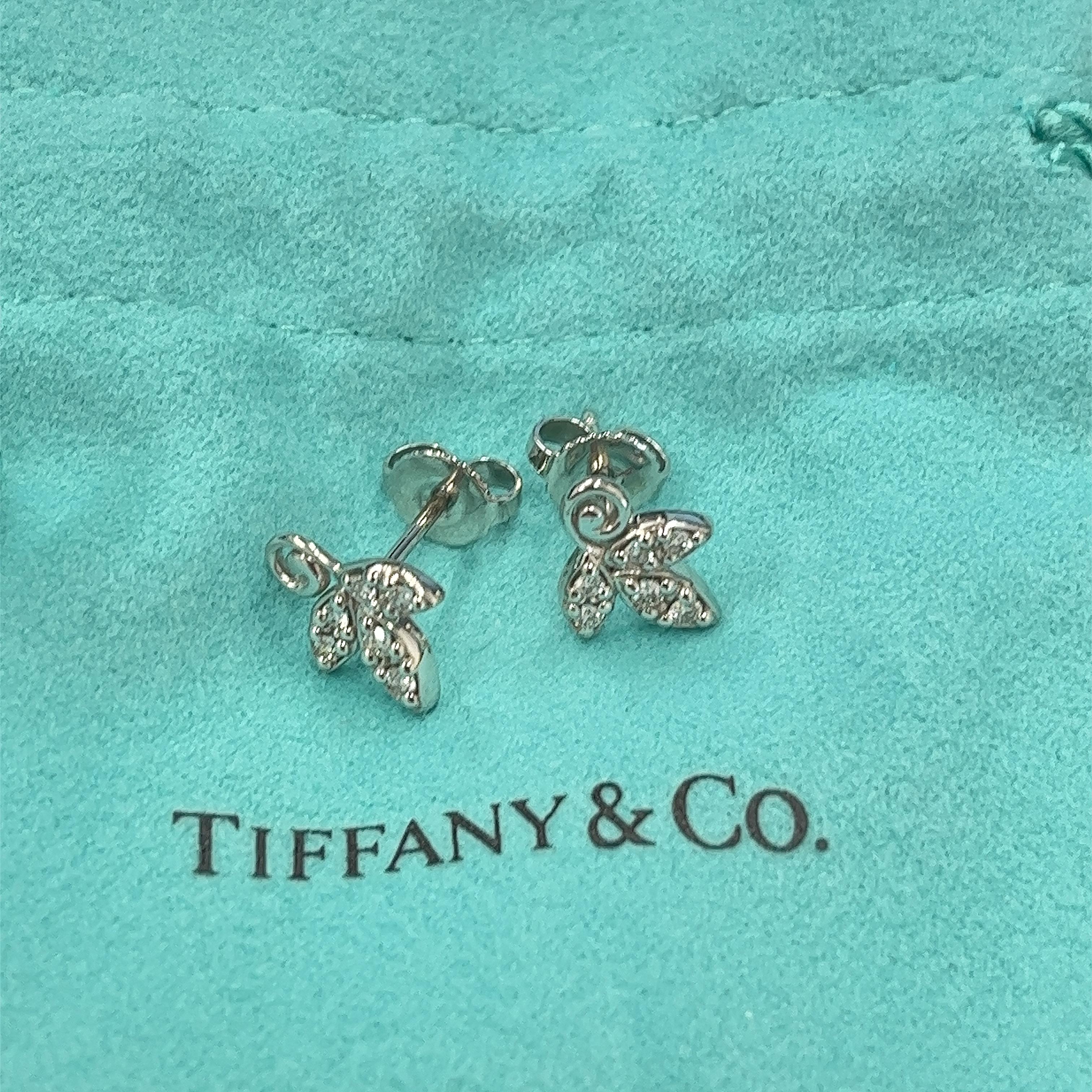 Tiffany & Co.Paloma Picasso 18ct White Gold and Diamond Olive Leaf Stud Earrings For Sale 1