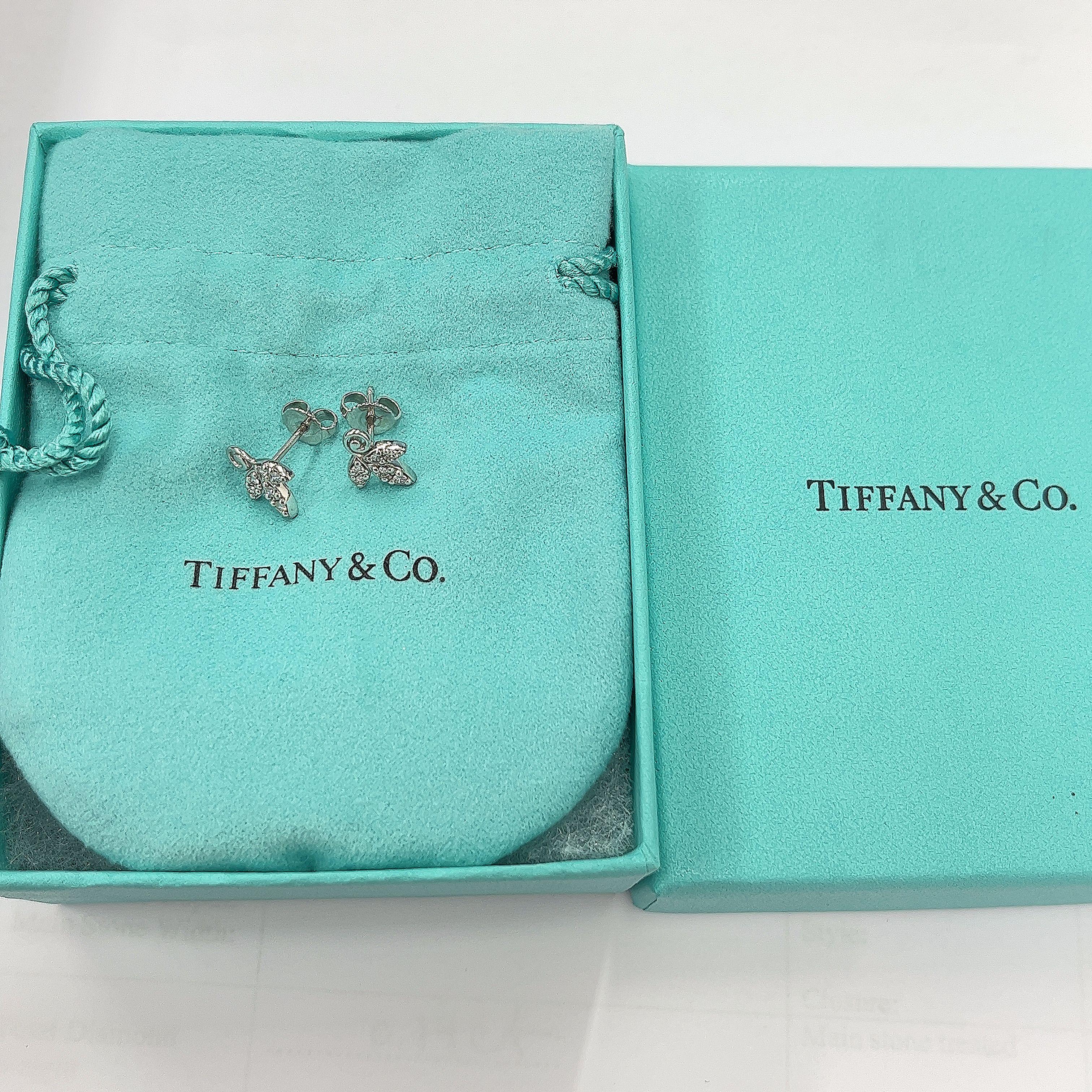 Tiffany & Co.Paloma Picasso 18ct White Gold and Diamond Olive Leaf Stud Earrings For Sale 3